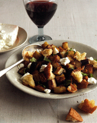 Golden Eggplant with Creamy French Feta and Croutons