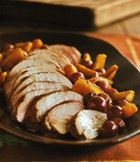 Five-Spice Pork Tenderloin with Pumpkin Half-Moons and Red Grapes