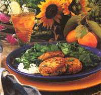 Horseradish-Salmon Cakes on Wilted Greens