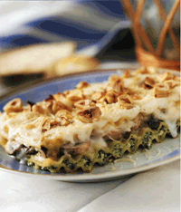 Mushroom, Pesto, And Hazelnut Lasagne