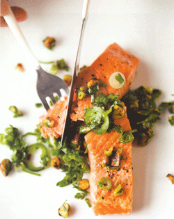 Pan-Seared Salmon with Pistachio-Herb Gremolata