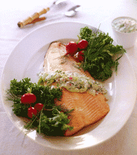  Poached Salmon with Cucumber, Dill, and Watercress Sauce