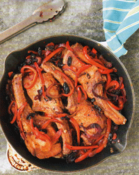 Pork Chops with Peppers, Vinegar, and Black Olives