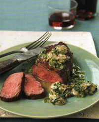 Strip Steak with Oysters and Rockefeller Butter