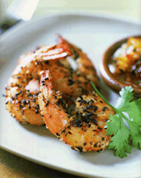 Szechwan Shrimp with Grilled Mango Chutney